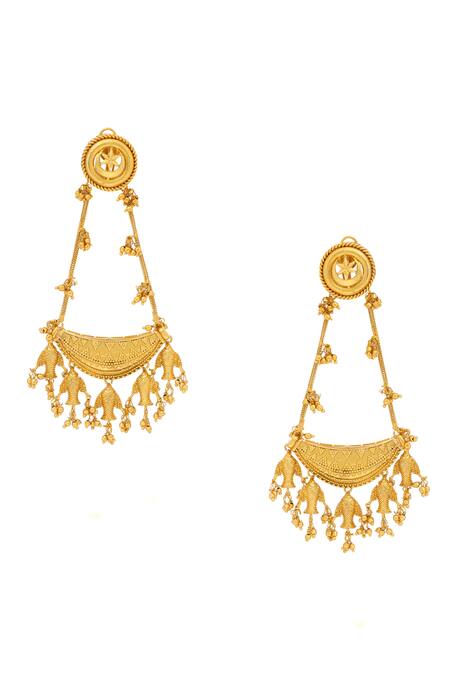 Shop_Ruby Raang_Gold Plated Beads Antique Finish Earrings _Online_at_Aza_Fashions