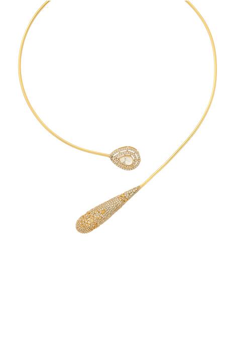 Ruby Raang_Gold Plated Stones, Crystals Antique Finish Earrings And Necklace Set _Online_at_Aza_Fashions