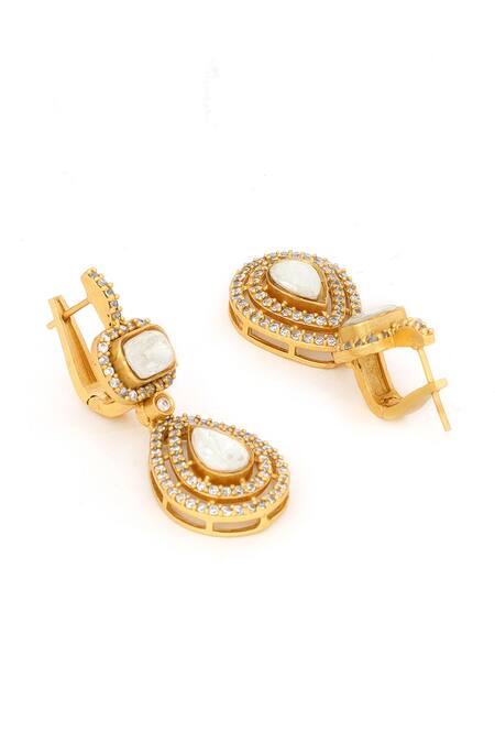 Ruby Raang_Gold Plated Stones, Crystals Antique Finish Earrings And Necklace Set _at_Aza_Fashions