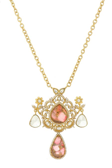 Buy_Ruby Raang_Multi Color Imitation Gemstones Natural Earrings And Necklace Set _Online_at_Aza_Fashions