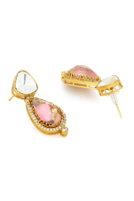 Ruby Raang_Multi Color Imitation Gemstones Natural Earrings And Necklace Set _at_Aza_Fashions