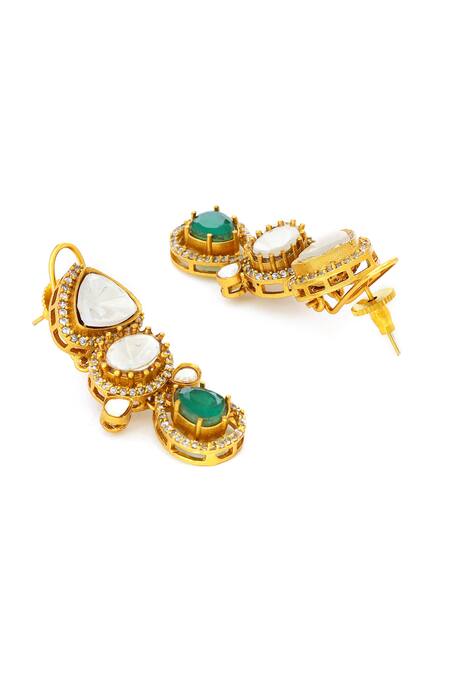 Buy_Ruby Raang_Gold Plated Stones Natural Antique Finish Earrings And Necklace Set _Online_at_Aza_Fashions