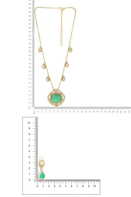 Ruby Raang Green Crystals, Stones Natural Antique Finish Earrings And Necklace Set Online at Aza Fashions Ruby Raang_Green Crystals, Stones Natural Antique Finish Earrings And Necklace Set _Online_at_Aza_Fashions