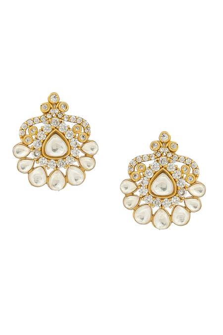 Buy_Ruby Raang_Gold Plated Imitation Gemstones Kundan Antique Finish Earrings And Necklace Set _Online_at_Aza_Fashions