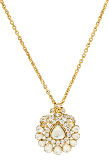 Shop_Ruby Raang_Gold Plated Imitation Gemstones Kundan Antique Finish Earrings And Necklace Set _Online_at_Aza_Fashions