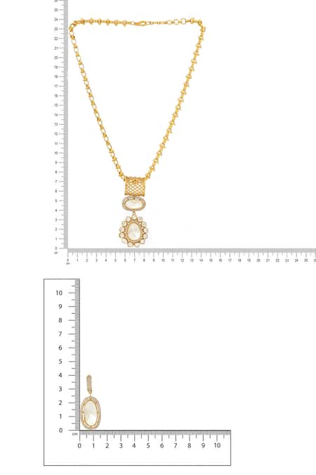 Ruby Raang_Gold Plated Stones Kundan Antique Finish Earrings And Necklace Set _Online_at_Aza_Fashions