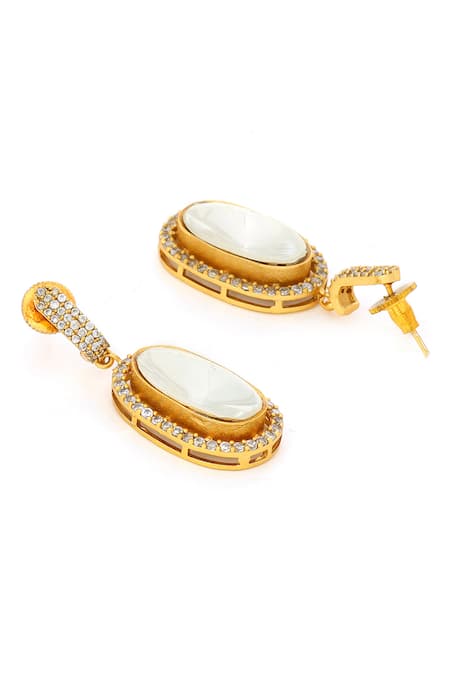 Buy_Ruby Raang_Gold Plated Stones Kundan Antique Finish Earrings And Necklace Set _Online_at_Aza_Fashions