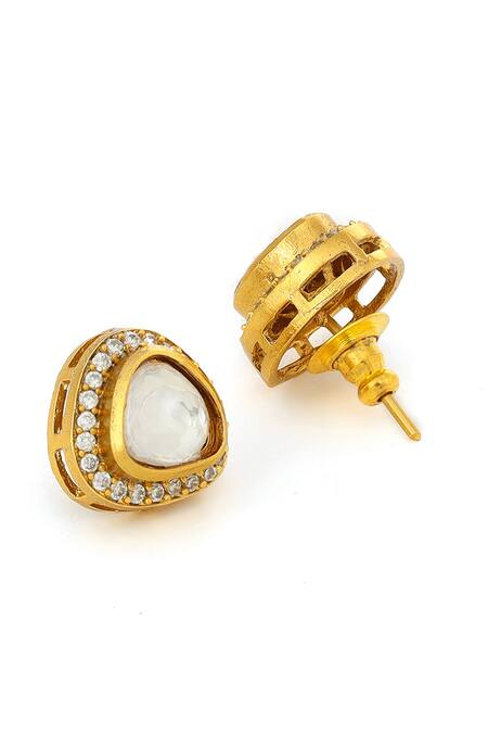 Shop_Ruby Raang_Gold Plated Kundan Antique Finish Earrings And Dew Drop Necklace Set _Online_at_Aza_Fashions