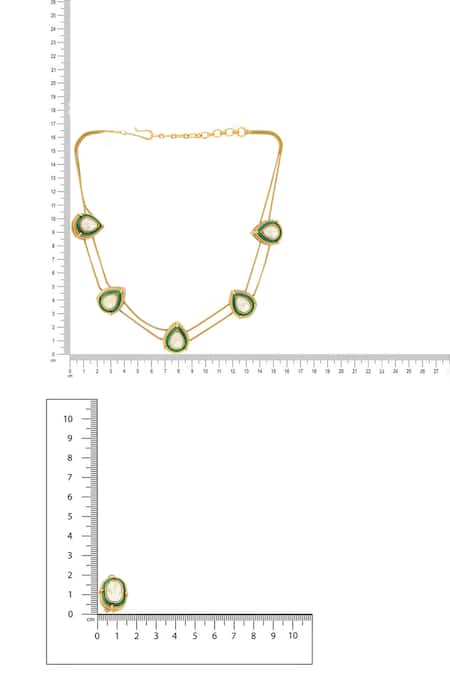 Buy Ruby Raang Gold Plated Stones Green Meenakari Antique Finish Earrings And Drop Necklace Set Online at Aza Fashions Buy_Ruby Raang_Gold Plated Stones Green Meenakari Antique Finish Earrings And Drop Necklace Set _Online_at_Aza_Fashions