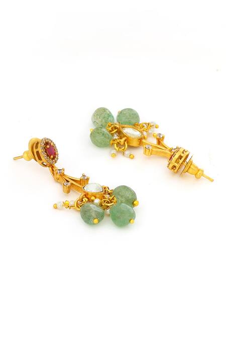 Ruby Raang_Gold Plated Stones Natural Antique Finish Earrings And Choker Necklace Set _Online_at_Aza_Fashions