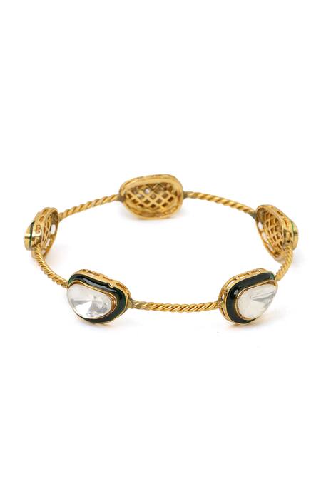 Buy_Ruby Raang_Gold Plated Imitation Gemstones Kundan Bracelet _Online_at_Aza_Fashions