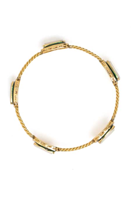 Shop_Ruby Raang_Gold Plated Imitation Gemstones Kundan Bracelet _Online_at_Aza_Fashions