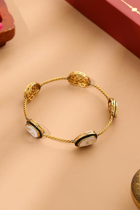 Ruby Raang_Gold Plated Imitation Gemstones Kundan Bracelet _at_Aza_Fashions