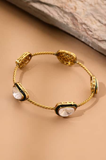 Shop_Ruby Raang_Gold Plated Imitation Gemstones Kundan Bracelet _at_Aza_Fashions