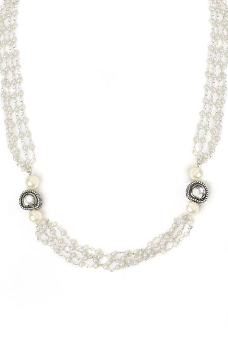 Shop_Ruby Raang_Silver Plated Kundan Neckalce _Online_at_Aza_Fashions