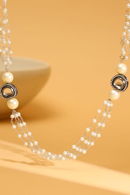 Shop_Ruby Raang_Silver Plated Kundan Neckalce _at_Aza_Fashions