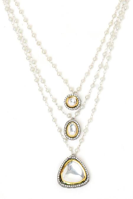 Ruby Raang_Silver Plated Beaded Layered Kundan Necklaces _Online_at_Aza_Fashions