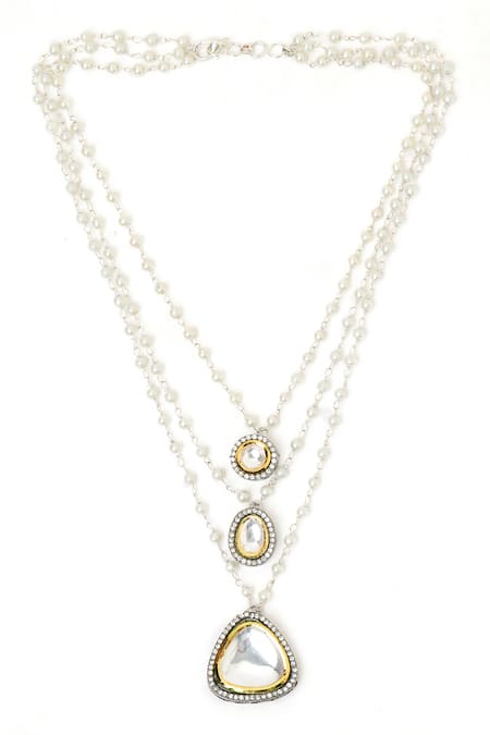 Shop_Ruby Raang_Silver Plated Beaded Layered Kundan Necklaces _Online_at_Aza_Fashions