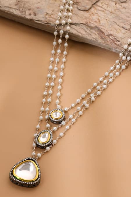 Shop_Ruby Raang_Silver Plated Beaded Layered Kundan Necklaces _at_Aza_Fashions