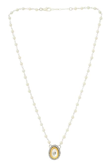 Ruby Raang_Silver Plated Beaded Kundan Necklace _Online_at_Aza_Fashions