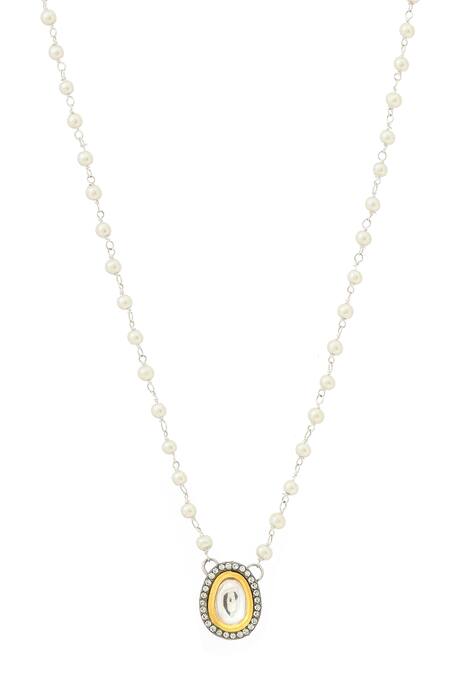 Buy_Ruby Raang_Silver Plated Beaded Kundan Necklace _Online_at_Aza_Fashions