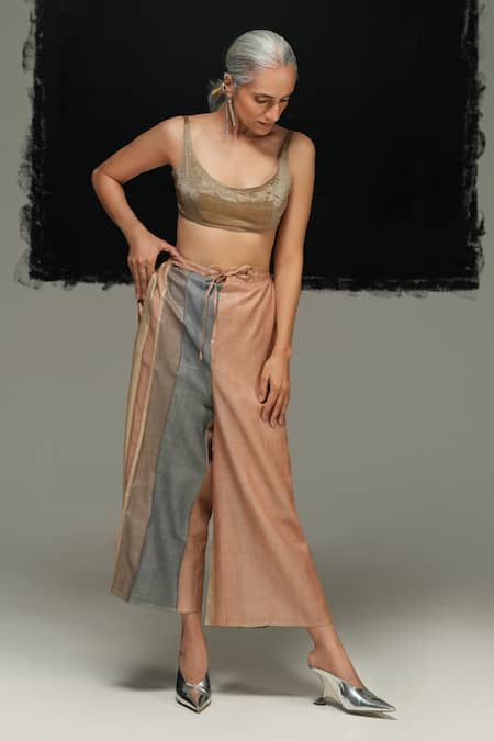 Urvashi Kaur Multi Color Tussar, Silk Multicolour Designer Pant 