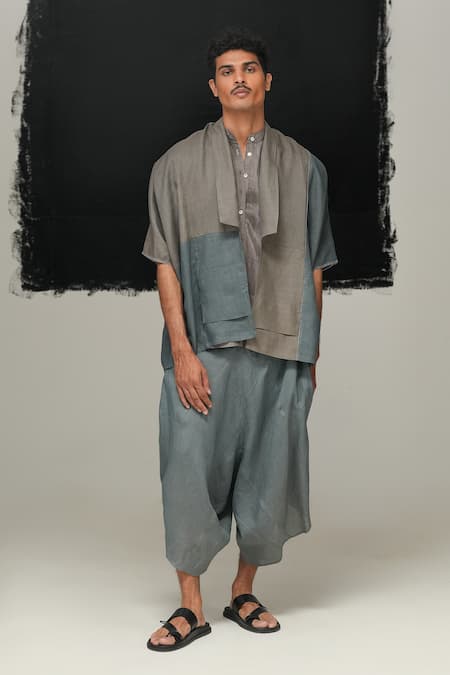 Shop Urvashi Kaur Gray Linen, Cotton, Silk Nova Designer Grey T-shirt Online at Aza Fashions Shop_Urvashi Kaur_Gray Linen, Cotton, Silk Nova Designer Grey T-shirt _Online_at_Aza_Fashions