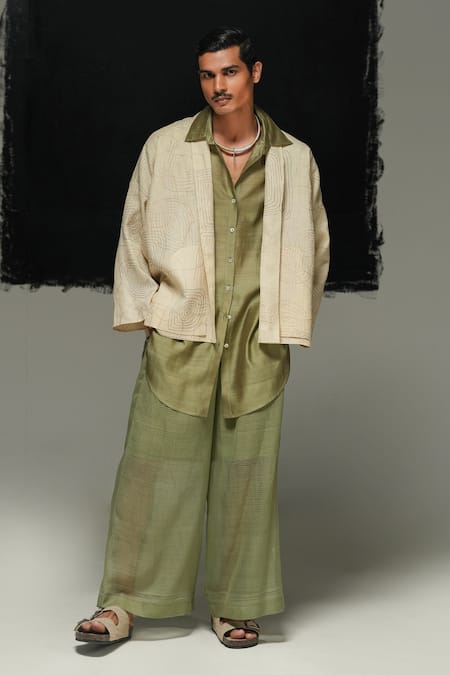 Urvashi Kaur Green Cotton Kota Flint Pant 