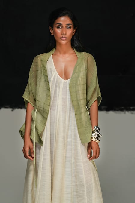 Urvashi Kaur Green Kota Cotton Demi Jacket 