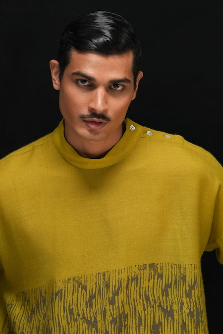 Urvashi Kaur Yellow Wool Designer Zen T-shirt Online at Aza Fashions Urvashi Kaur_Yellow Wool Designer Zen T-shirt _Online_at_Aza_Fashions
