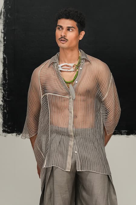 Urvashi Kaur_Gray Designer Terra Shirt _Online_at_Aza_Fashions