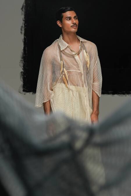 Urvashi Kaur_White Designer Terra Shirt _Online_at_Aza_Fashions