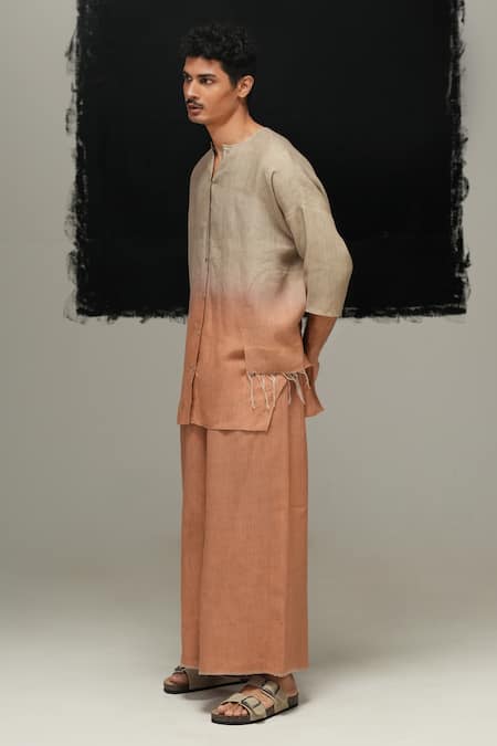 Urvashi Kaur Orange Linen Ombre Stitchline Kurta Online at Aza Fashions Urvashi Kaur_Orange Linen Ombre Stitchline Kurta _Online_at_Aza_Fashions