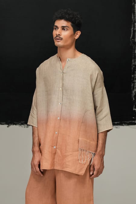 Buy Urvashi Kaur Orange Linen Ombre Stitchline Kurta Online at Aza Fashions Buy_Urvashi Kaur_Orange Linen Ombre Stitchline Kurta _Online_at_Aza_Fashions