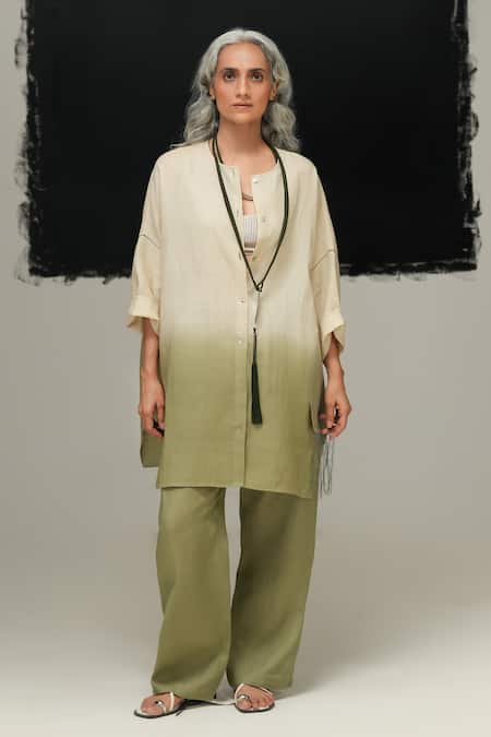 Urvashi Kaur SHIN Pearl White & Sage Green Tunic 