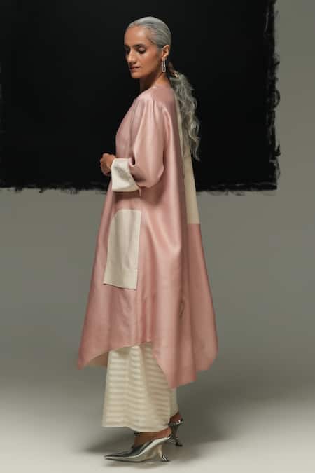 Shop_Urvashi Kaur_White Chanderi , Cotton, Embroidery Round Pearl And Dusty Pink Mei Dress _at_Aza_Fashions