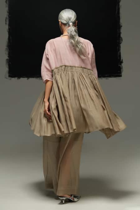 Urvashi Kaur Hibiki Mini Dress in Warm Grey & Pink 