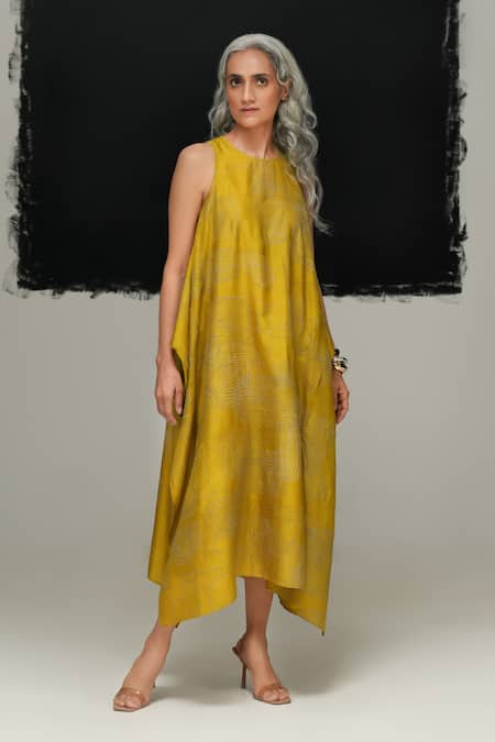 Urvashi Kaur Avocado Green Mulberry Silk Dress 