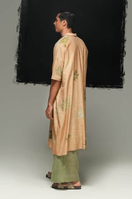 Urvashi Kaur Orange Tussar, Silk Rust Eco Printed Kurta Online at Aza Fashions Urvashi Kaur_Orange Tussar, Silk Rust Eco Printed Kurta _Online_at_Aza_Fashions