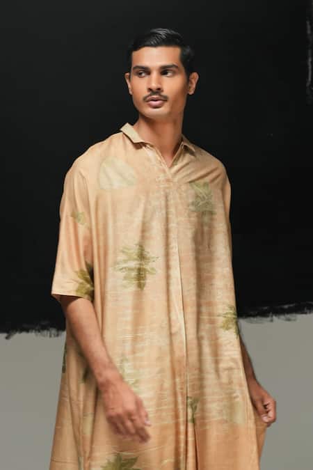 Buy Urvashi Kaur Orange Tussar, Silk Rust Eco Printed Kurta Online at Aza Fashions Buy_Urvashi Kaur_Orange Tussar, Silk Rust Eco Printed Kurta _Online_at_Aza_Fashions