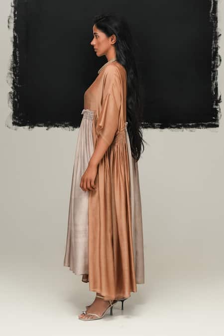 Buy_Urvashi Kaur_Silk Round Neck Hibiki Handwoven Mulberry Dress _Online_at_Aza_Fashions