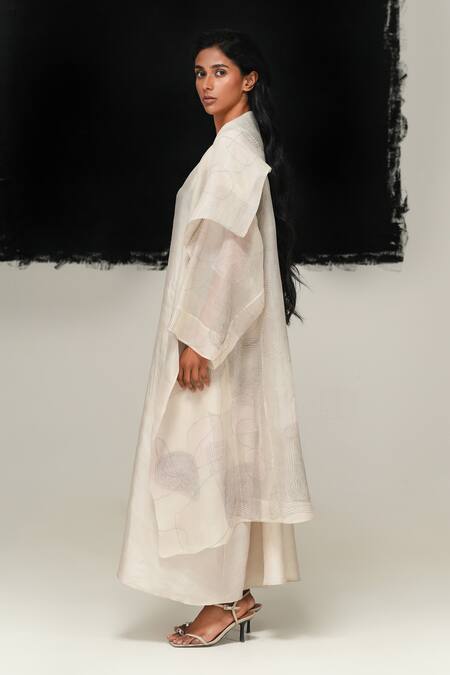 Urvashi Kaur_White Organza Embroidery Open Neck Designer Variable Jacket _Online_at_Aza_Fashions