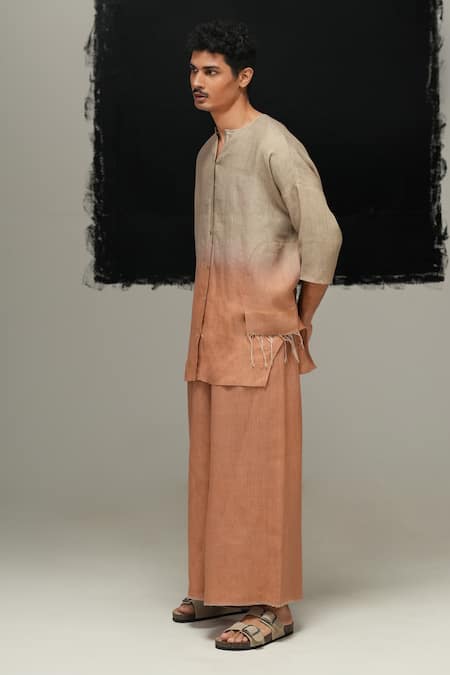Urvashi Kaur_Orange Linen Rust Handwoven Aron Pant _Online_at_Aza_Fashions