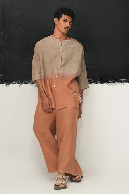 Urvashi Kaur Rust Handwoven Linen Aron Pant 