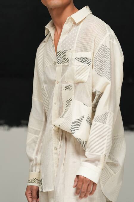 Urvashi Kaur_White Cotton Designer Pearl Arto Shirt _Online_at_Aza_Fashions