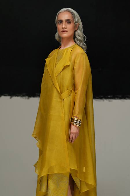 Buy Urvashi Kaur Green Organza Open Neck Kaze Handwoven Overlay Online at Aza Fashions Buy_Urvashi Kaur_Green Organza Open Neck Kaze Handwoven Overlay _Online_at_Aza_Fashions