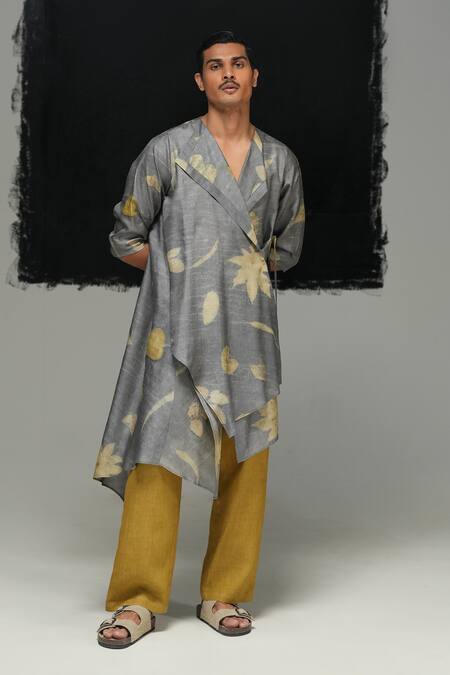 Urvashi Kaur_Gray Tussar, Silk Kaze Overlay _Online_at_Aza_Fashions