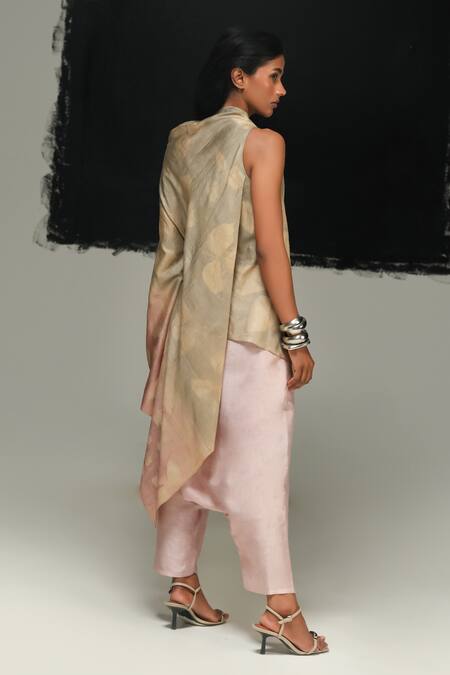 Urvashi Kaur_Multi Color Tussar, Silk Asymmetric Multicolor Handwoven Rika Top _Online_at_Aza_Fashions