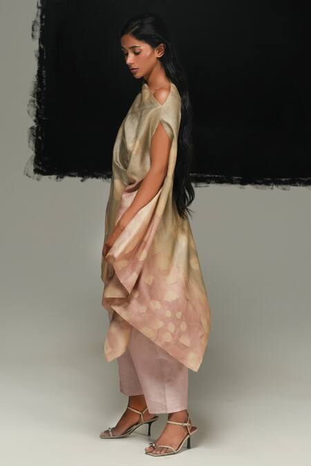 Buy_Urvashi Kaur_Multi Color Tussar, Silk Asymmetric Multicolor Handwoven Rika Top _Online_at_Aza_Fashions