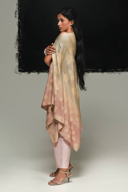 Shop_Urvashi Kaur_Multi Color Tussar, Silk Asymmetric Multicolor Handwoven Rika Top _Online_at_Aza_Fashions